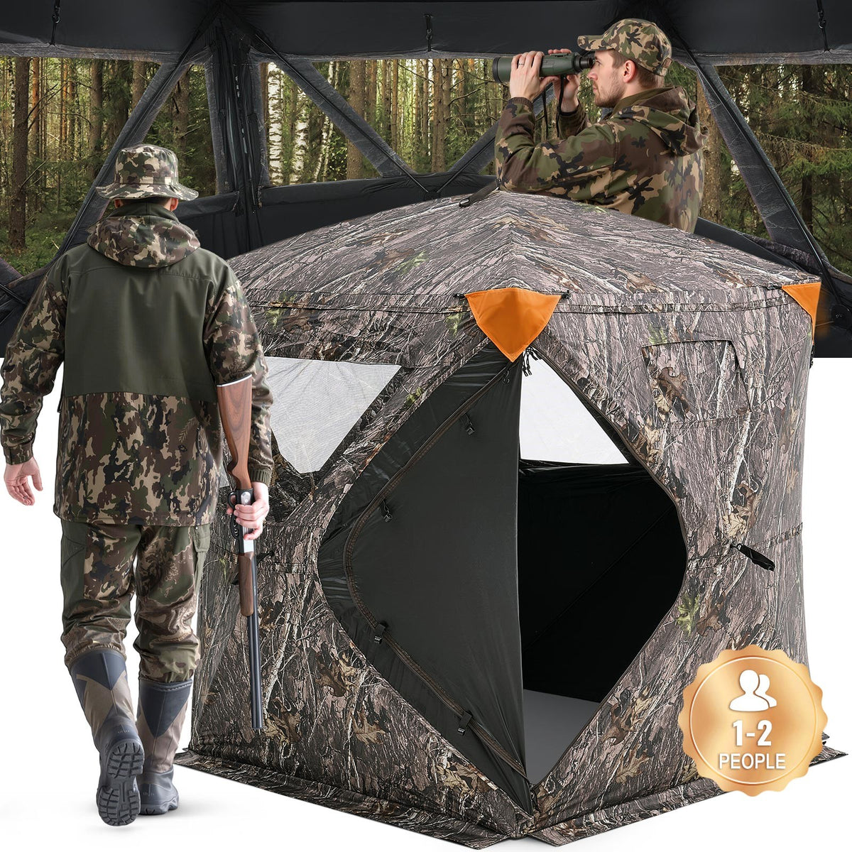Hunting Blind 270° View Camouflage Ground Shelter with Mesh Windows for 1-3 People