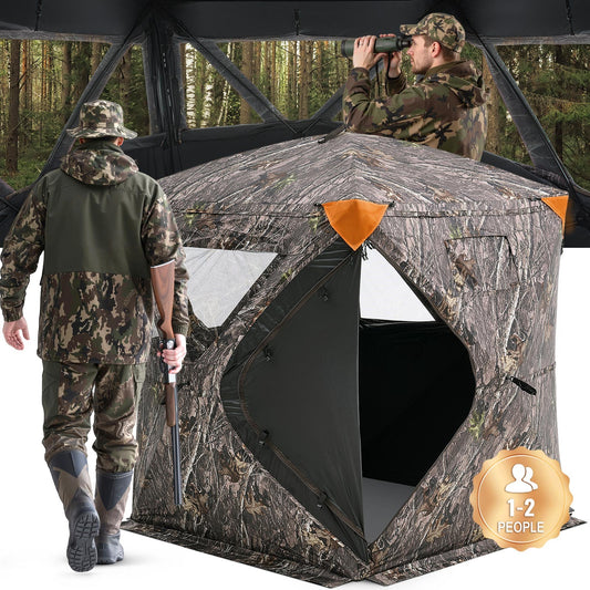 Hunting Blind 270° View Camouflage Ground Shelter with Mesh Windows for 1-3 People