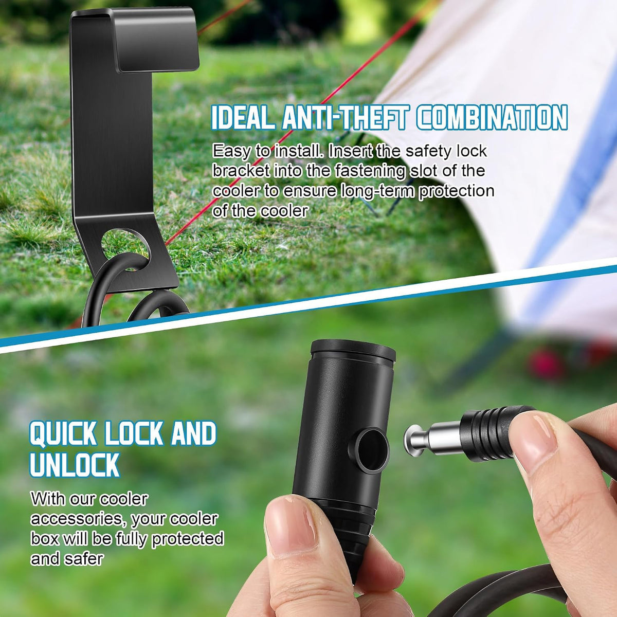 Heavy Duty Cooler Lock Bracket with Security Cable for Ice Chests and Thermal Boxes