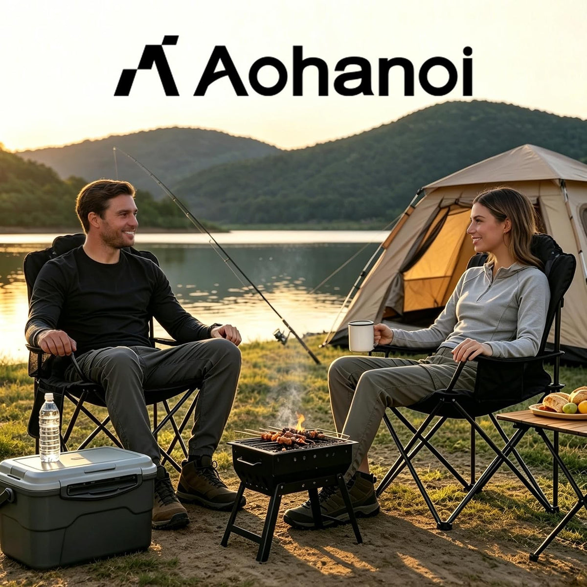 Heavy Duty Folding Camping Chairs for Adults 2-Pack - Outdoor Portable Seat with Cooler & Pocket