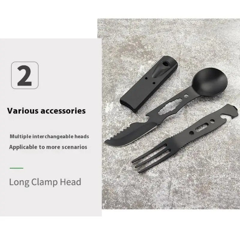 7 in 1 Camping Survival Multi Tool Set with Fork, Knife, Spoon, and Whistle