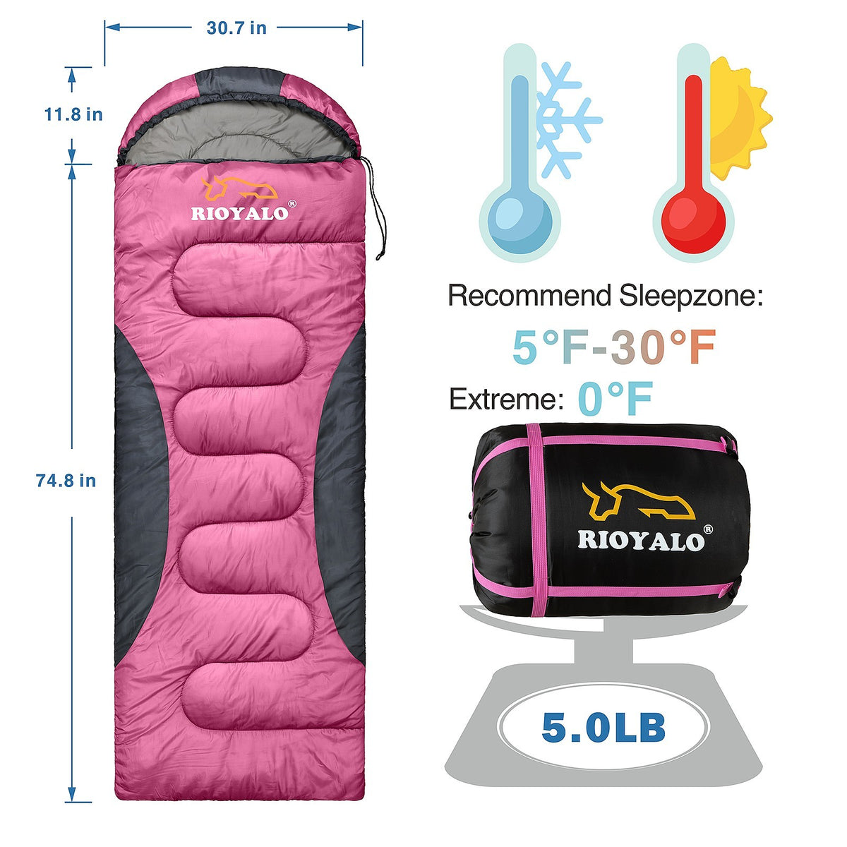 Zero Degree Winter Sleeping Bag for Camping & Hiking - Waterproof, Big & Tall