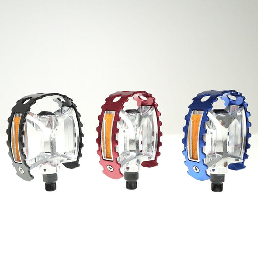 Old School BMX Pedals with Burnished Silver Alloy Body & Multiple Colors & Sizes