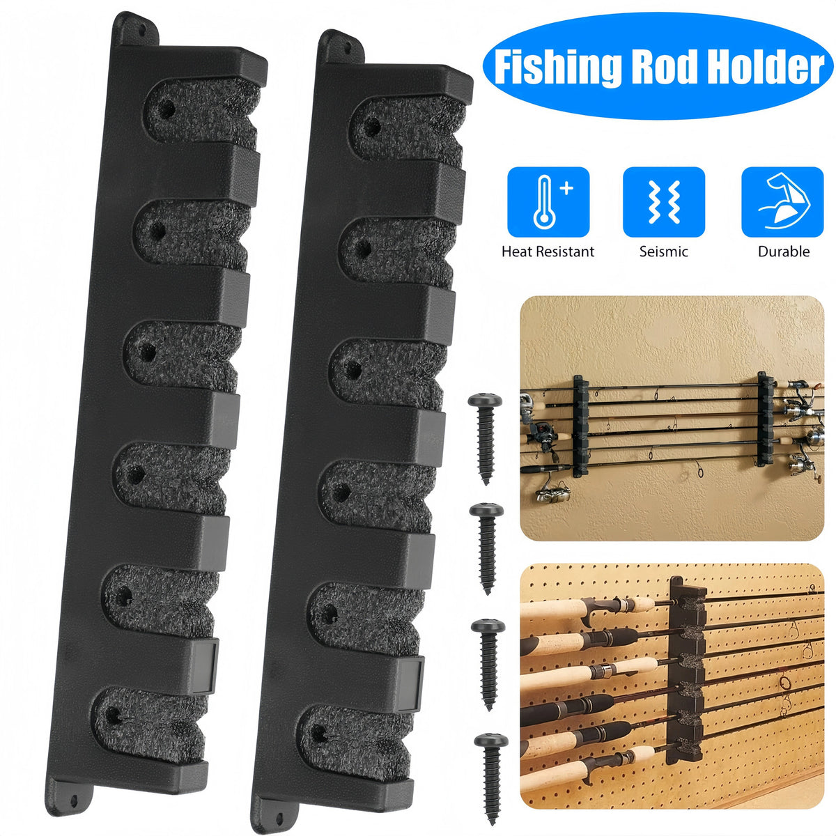 Vertical Fishing Rod Rack Wall Mount Holder for 6 Poles Storage Stand