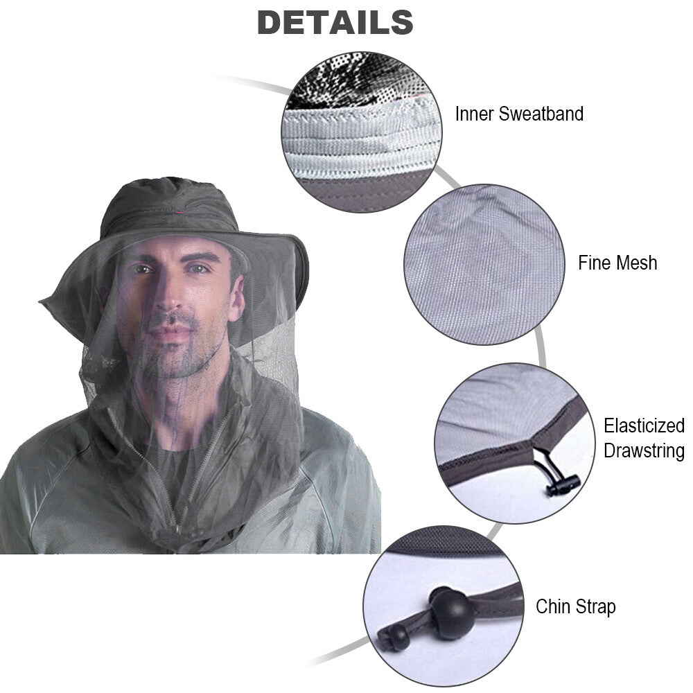 Outdoor Mosquito Net Hat with Sun Protection and Adjustable Mesh Cap