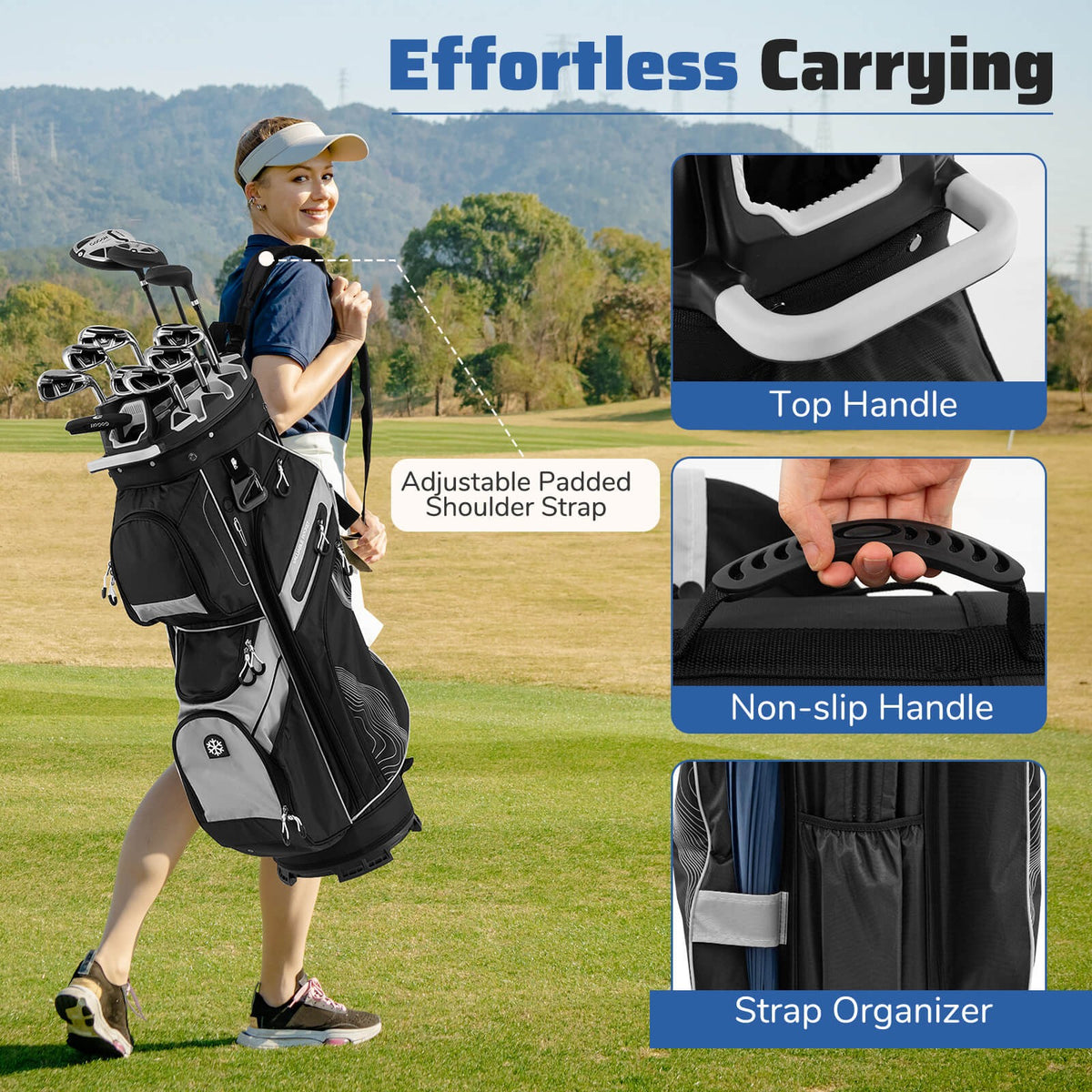 Golf Cart Bag with 14-Way Full Length Dividers and 11 Pockets - Lightweight, Waterproof