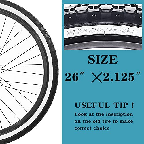 2 Pack 26x2.125 Inch Bicycle Tires for Beach Cruiser & Commuter Bikes - White Wall