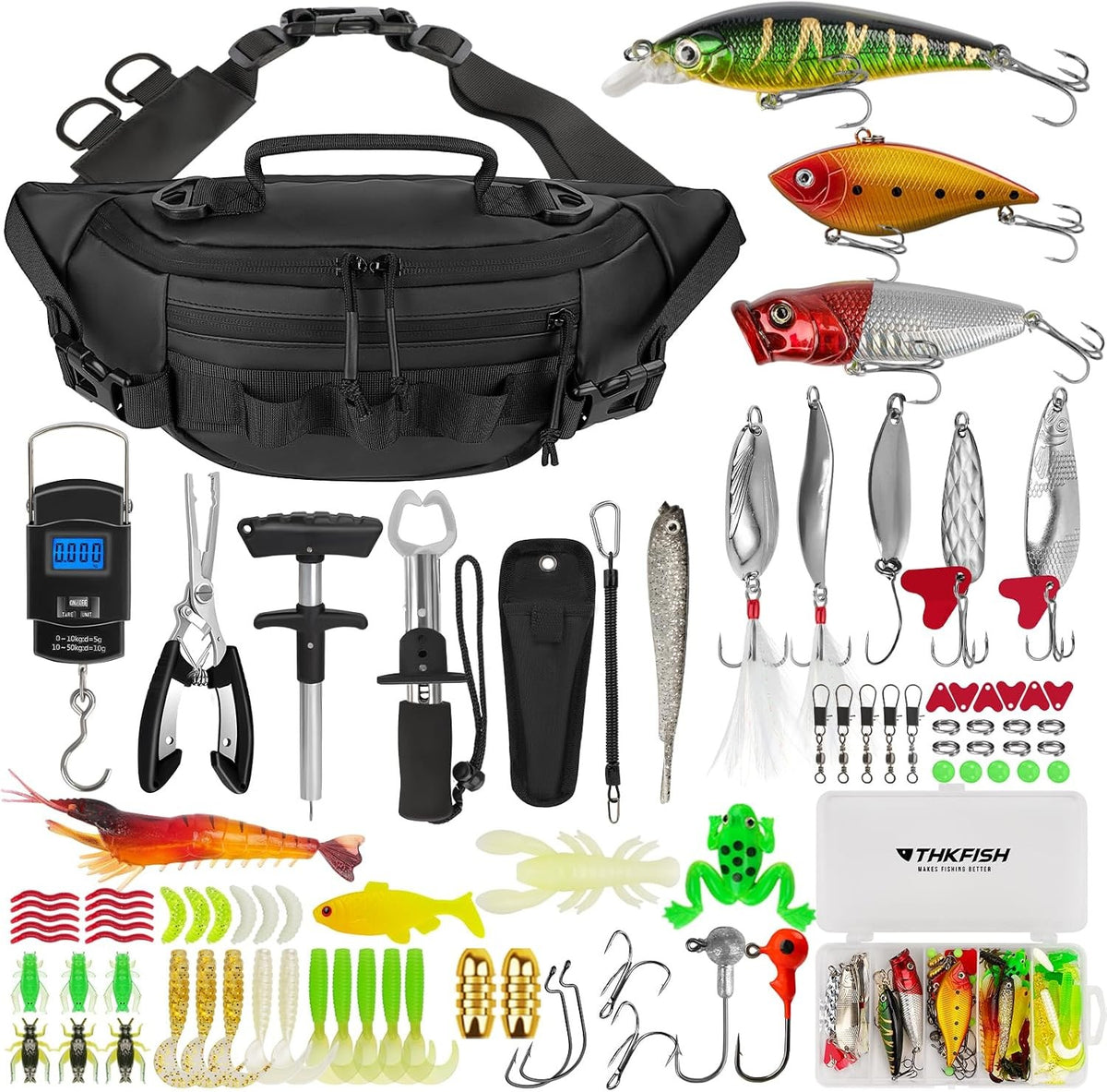 85Pcs Fishing Tackle Kit with Waterproof Backpack and Tackle Boxes