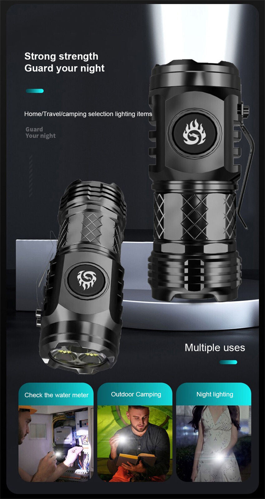 Mini Rechargeable Waterproof LED Flashlight - Compact Power Torch with USB