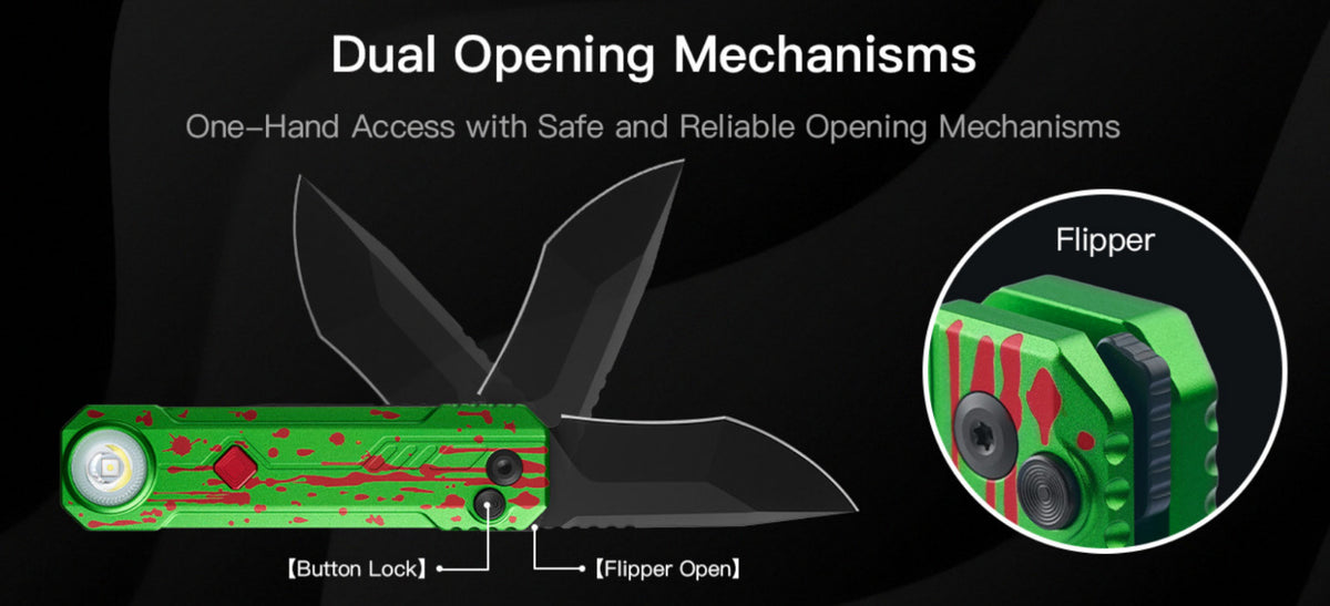 Rechargeable Tactical Folding Knife with RGB Light and Flashlight - Zombie Green