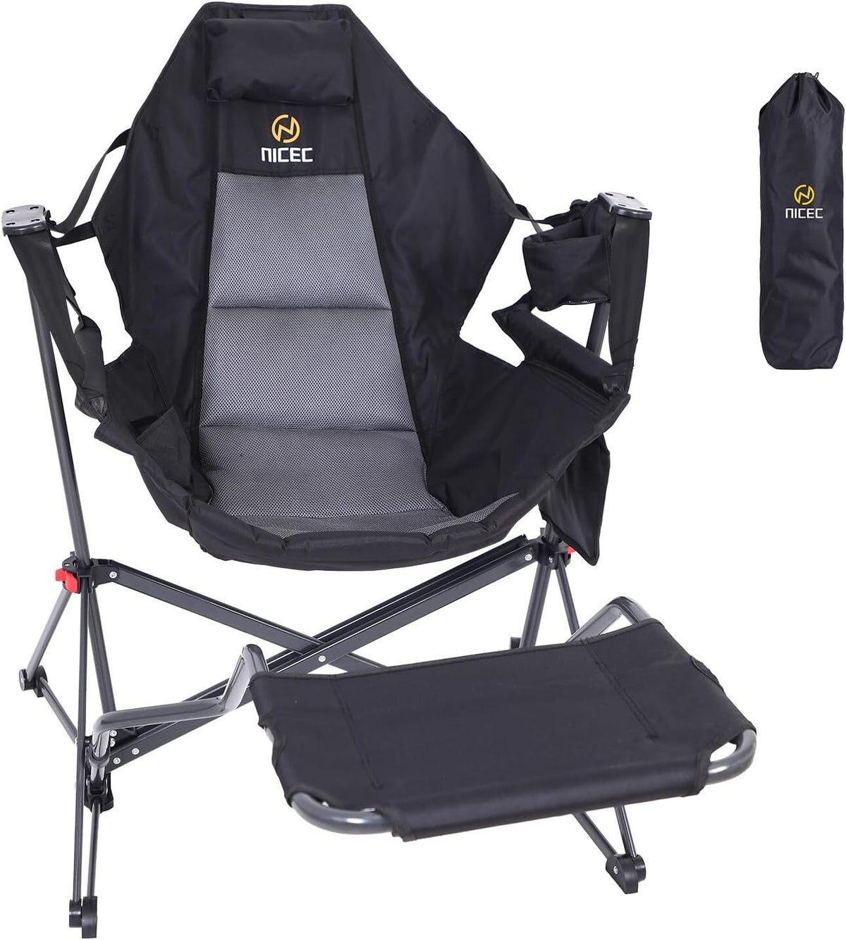 Hammock Camping Chair with Footrest, Rocker Swing Chair, Portable Outdoor Seat