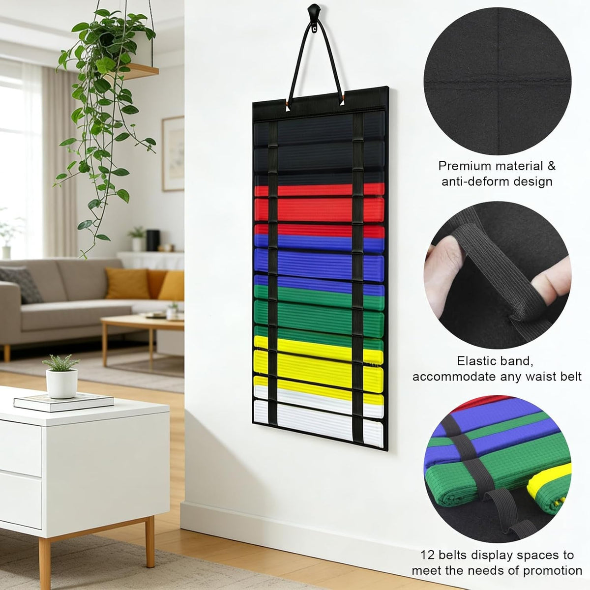 Martial Arts Belt Display Rack Holds Up to 12 Belts for Karate Taekwondo BJJ Judo