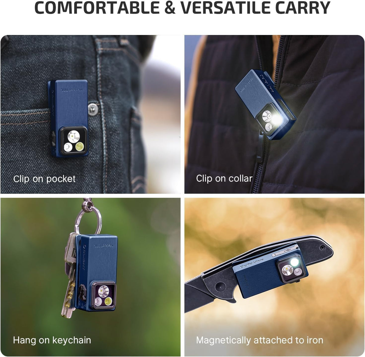 Rechargeable LED Clip-On Flashlight with UV Mode - 530 Lumens, USB-C