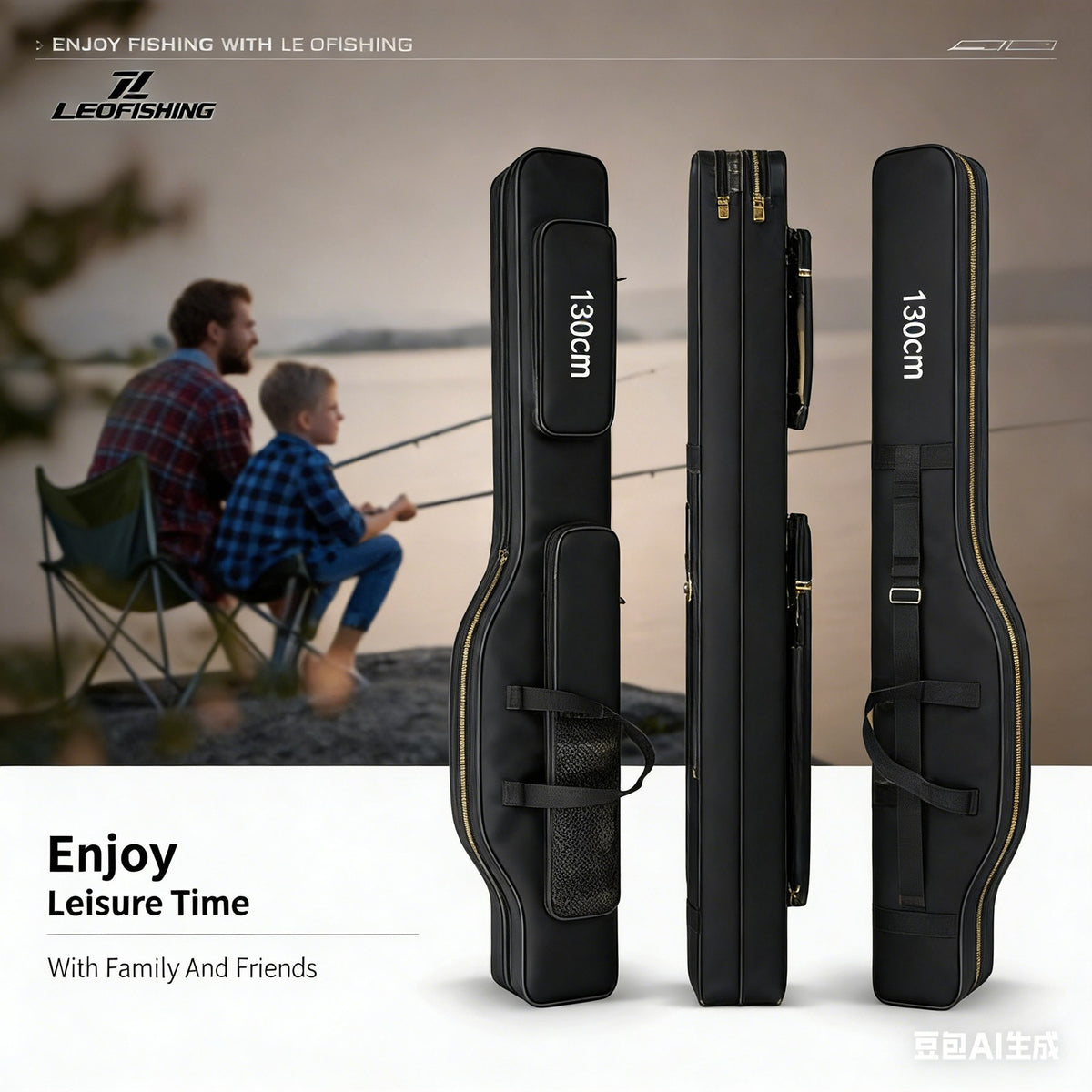 Waterproof 130cm Fishing Rod Case with Multiple Compartments & Shoulder Strap