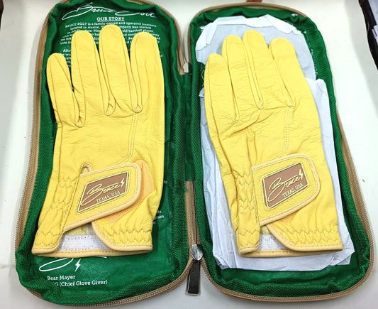 Adult Medium Yellow Leather Golf Gloves Left Hand 2 Pack - Breathable & Durable