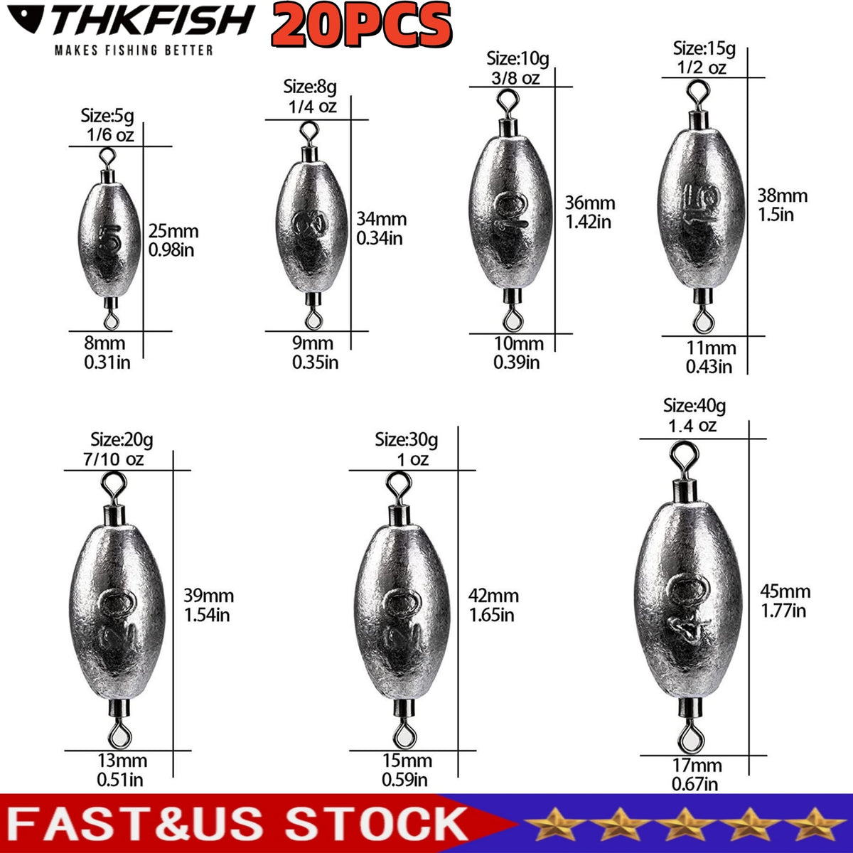 Fishing Inline Sinkers with Swivels - Saltwater & Freshwater Trolling Weights