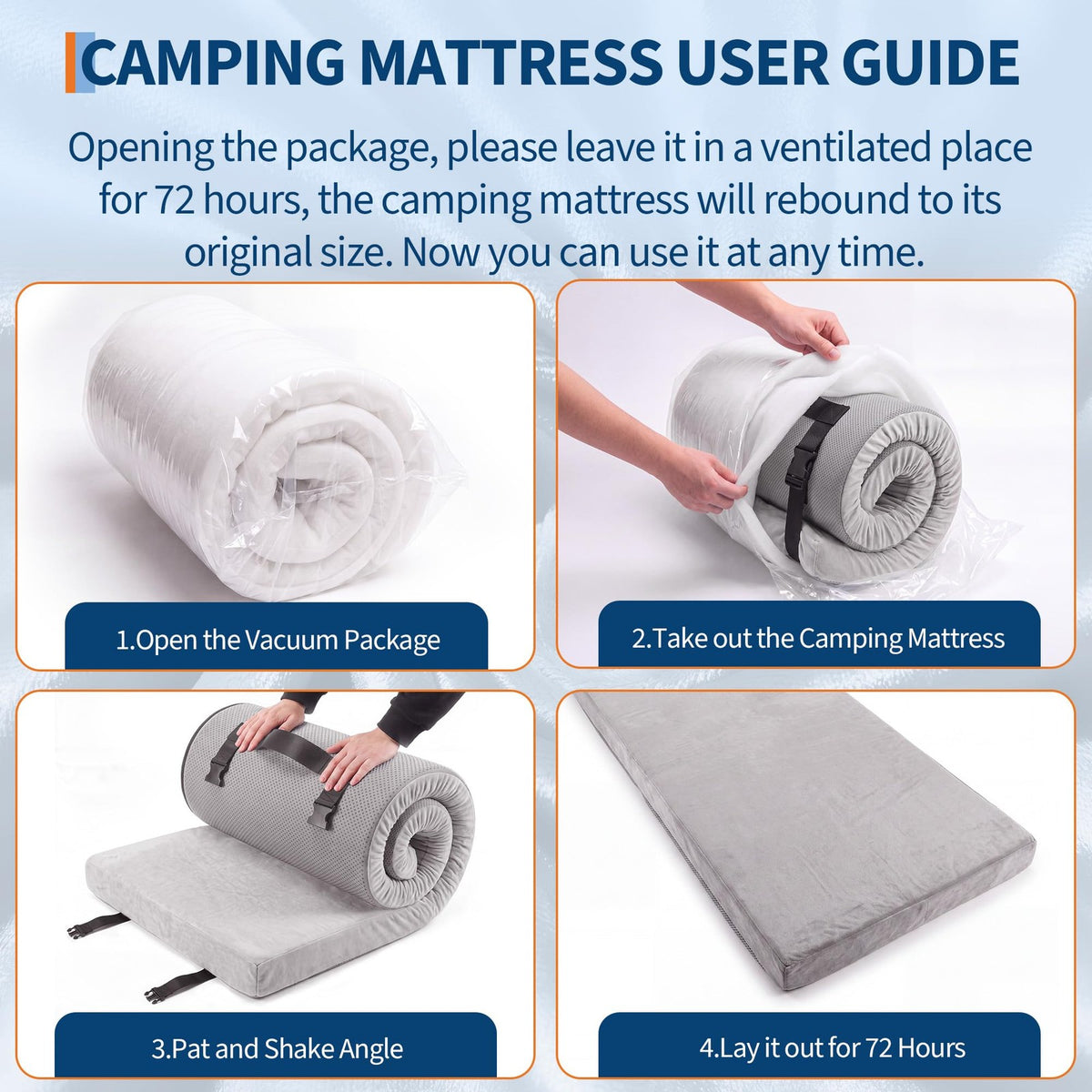 Thick Memory Foam Camping Cot Mattress Pad - Portable Roll-Up Sleeping Pad