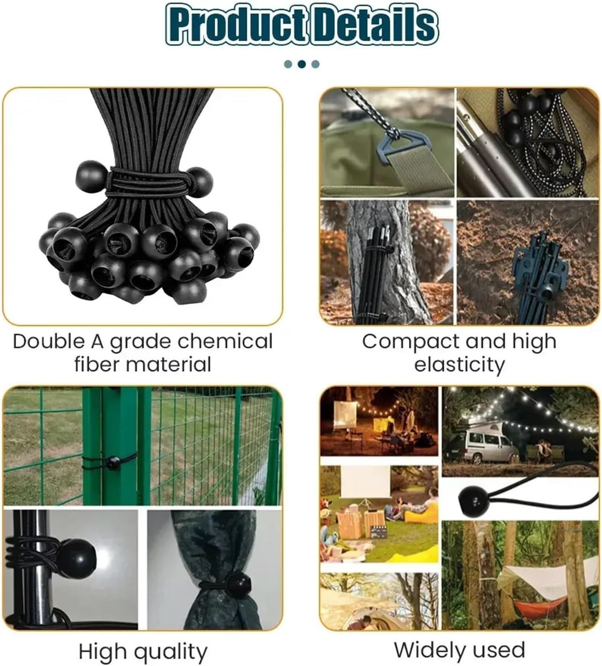 30pcs 4 Inch Black Bungee Cord Tie Downs for Camping and Outdoor Use
