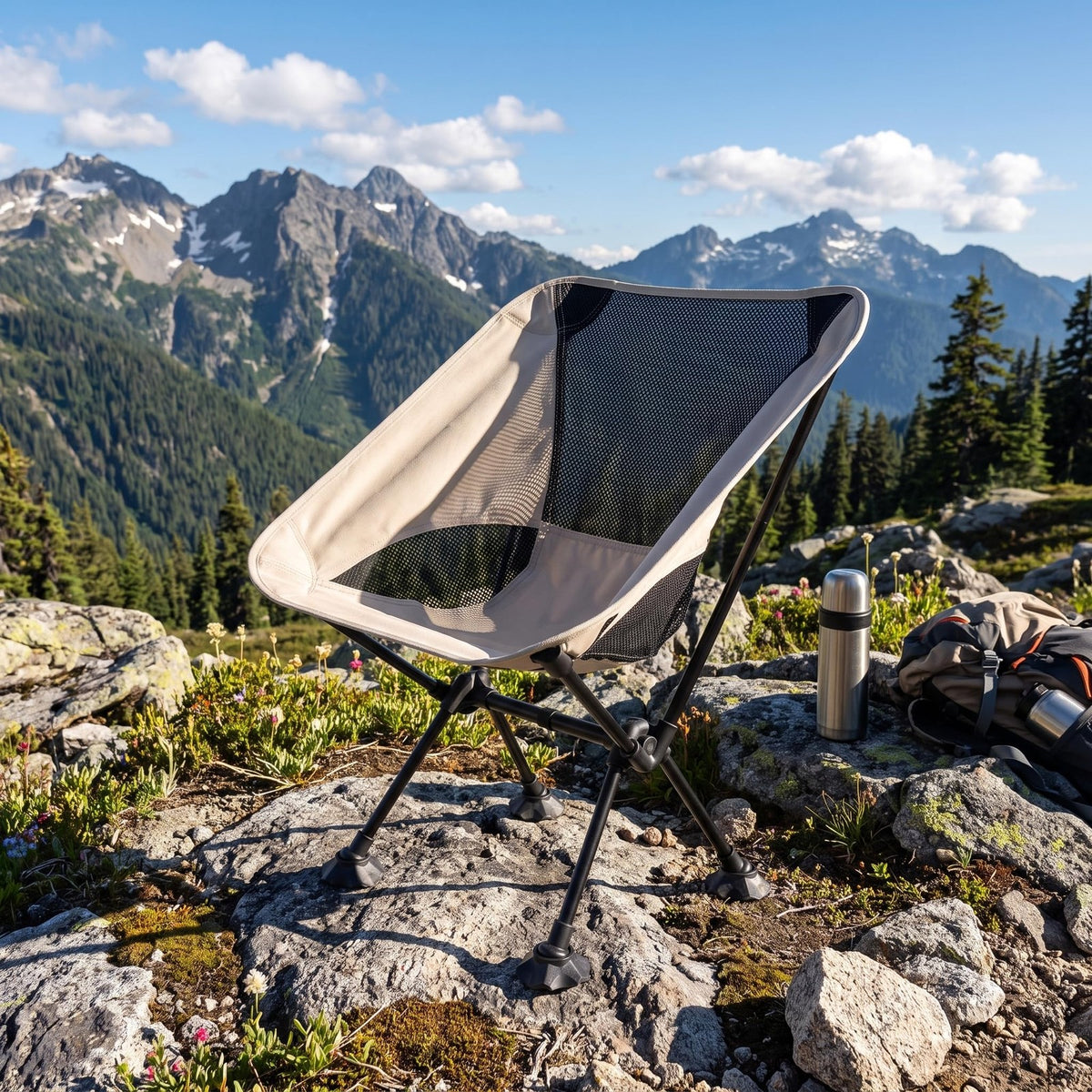 Ultralight Portable Camping Chair with Mud Feet Sinking Prevention - Foldable Beige
