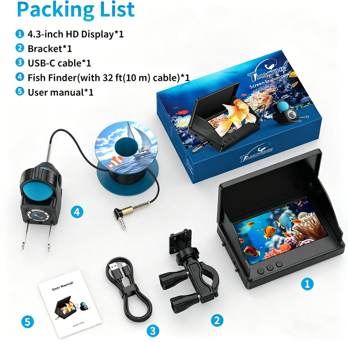 Portable Underwater Fish Finder Camera with 4.3-Inch LCD and 10M Cable