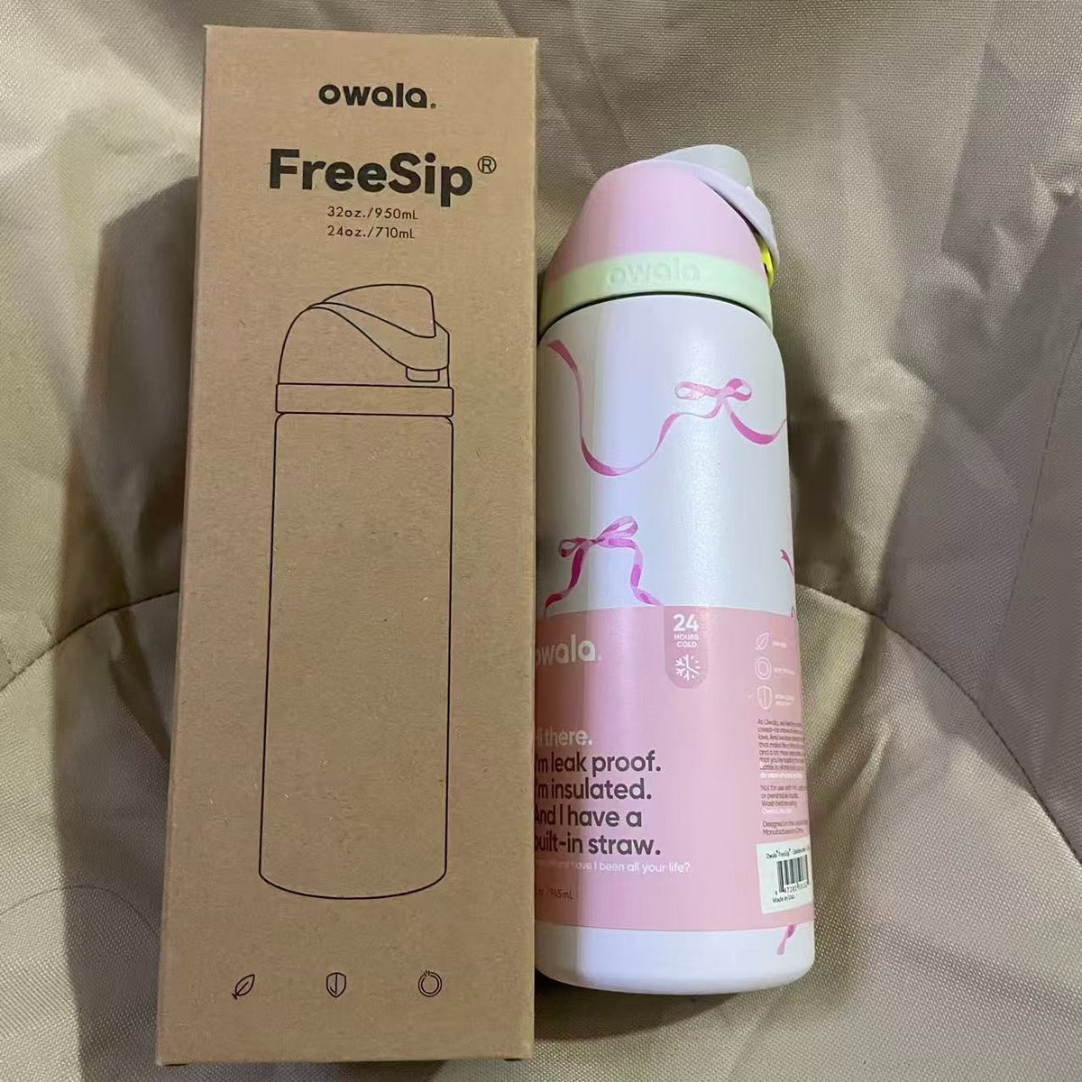 Insulated 24 oz Water Bottle with Leak-Proof Lid & FreeSip Spout - Pink Bows