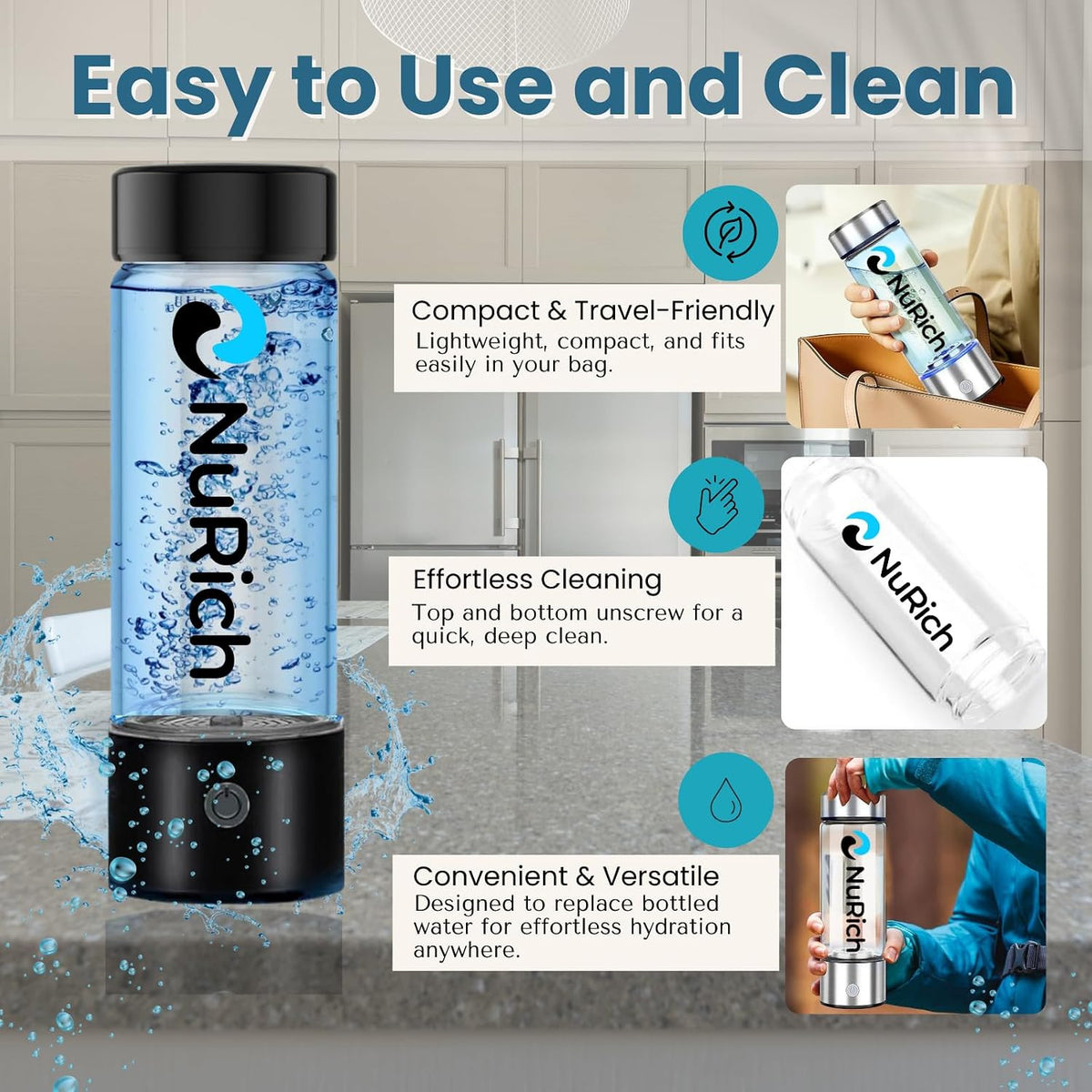 Hydrogen Water Bottle 420ml Portable Ionizer with SPE/PEM Technology