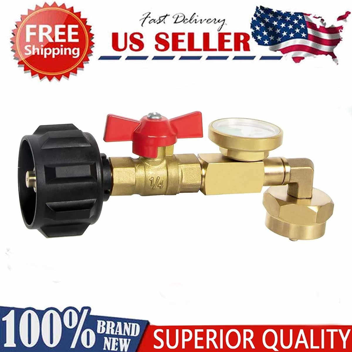 Propane Refill Adapter with Valve and Pressure Gauge for 1-20 lb Tanks