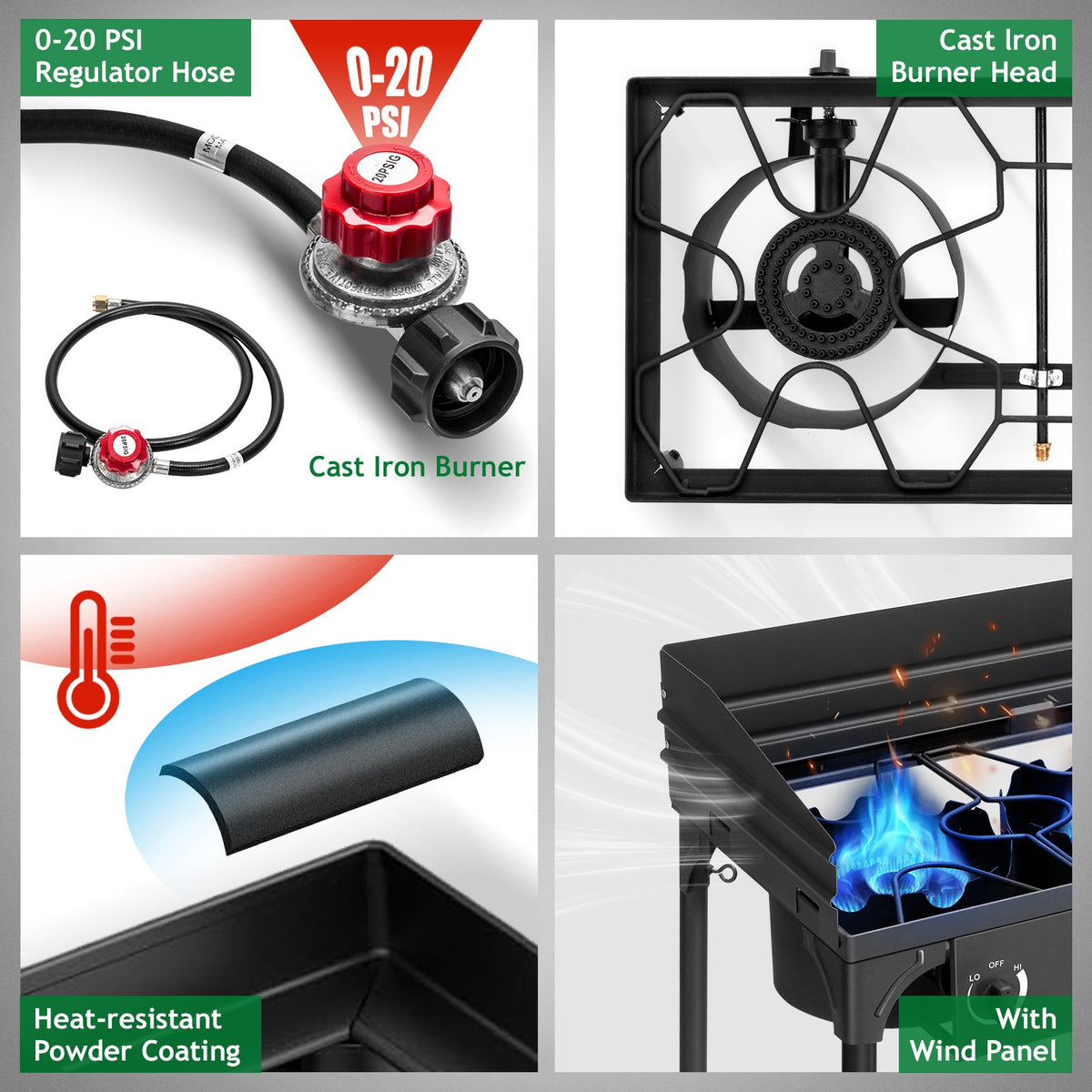 Portable 225,000 BTU 3 Burner Camping Gas Stove Outdoor Cooktop with Windshield