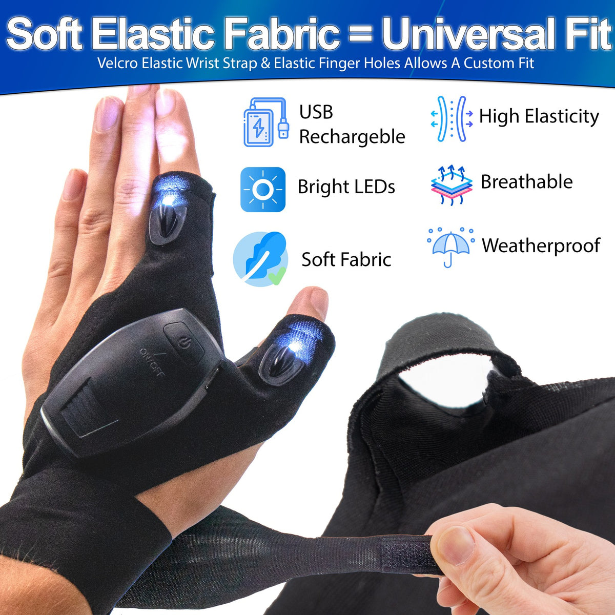 Rechargeable LED Finger Light Gloves for Mechanics & Outdoor Use