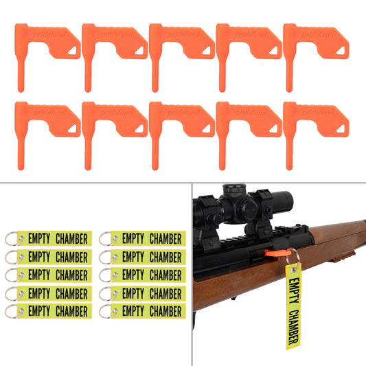 10 Pack Rifle & Shotgun Chamber Safety Flags with Keychain Tags