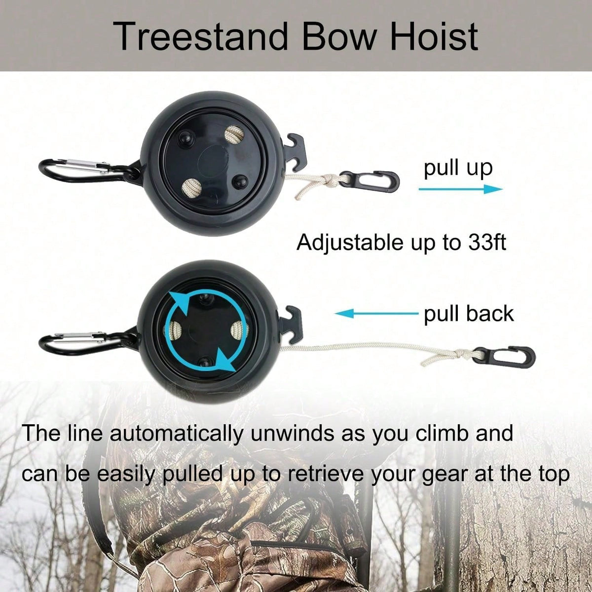 Heavy Duty Retractable Bow Rope Tree Stand Accessory 33ft for Hunting