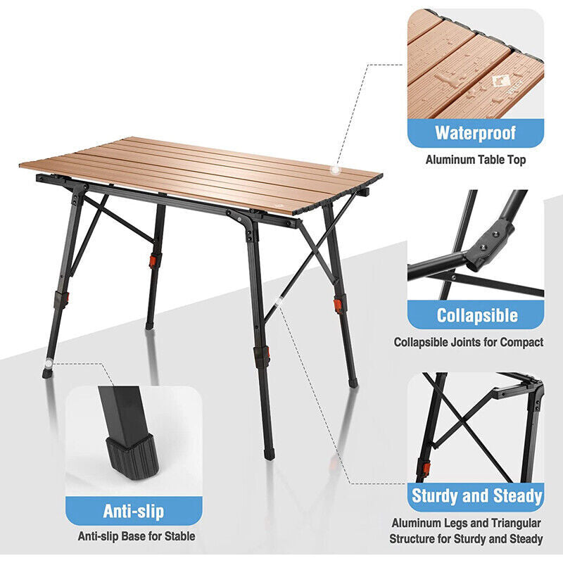 Lightweight Aluminum Folding Beach Table with Adjustable Legs