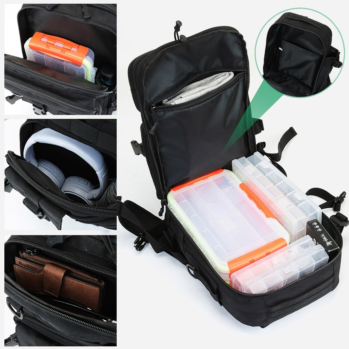 Waterproof Fishing Tackle Backpack with Rod Holder, Multiple Storage Pockets
