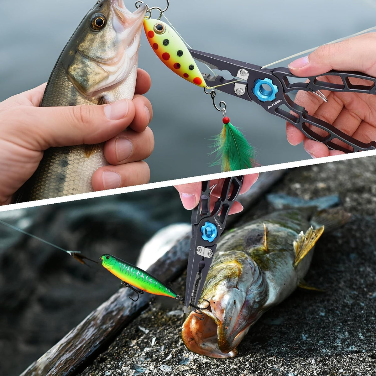 Lightweight Fishing Pliers with Tungsten Cutters & Safety Lock - Aluminum Handle