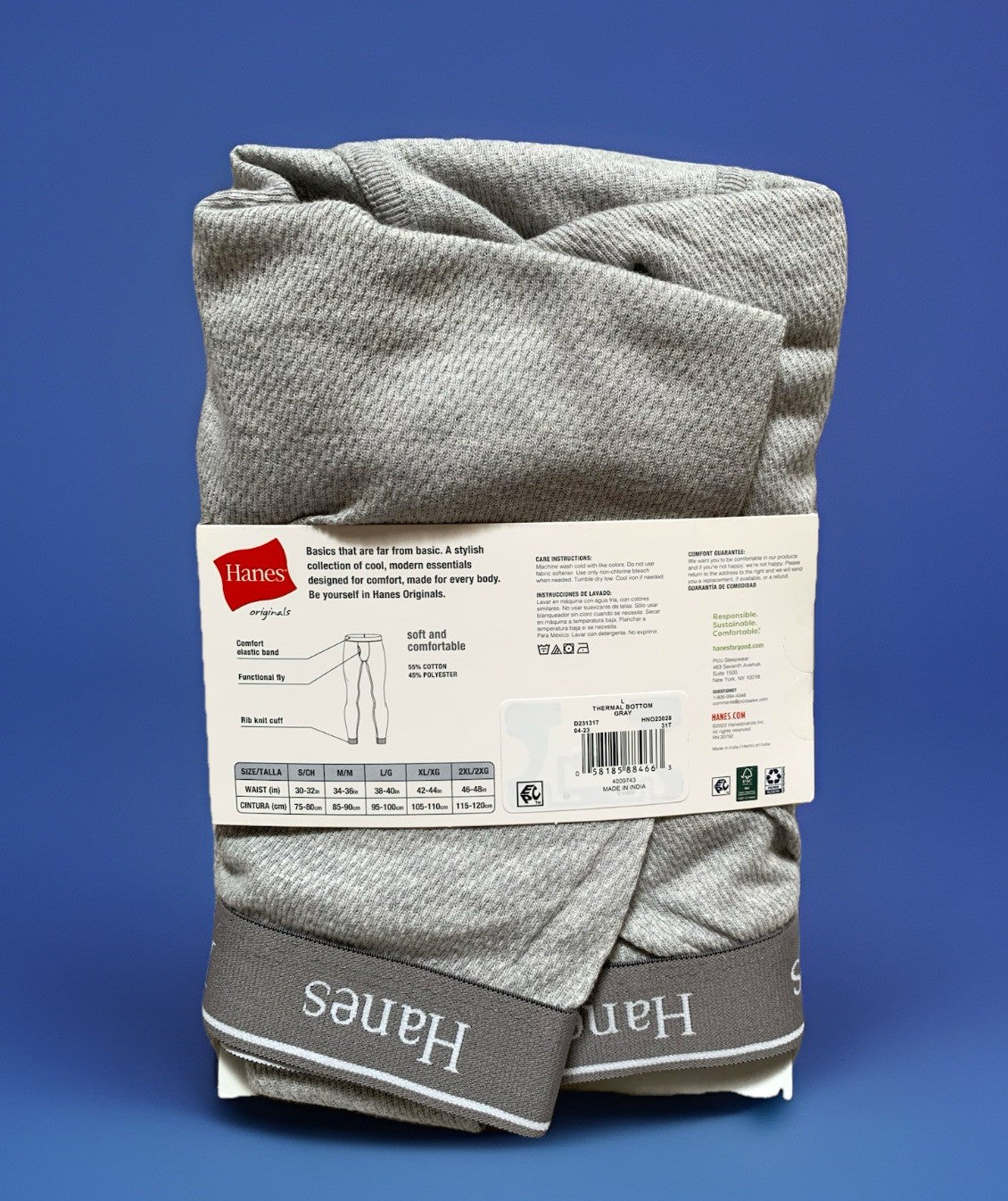 Men's Thermal Base Layer Pants Gray Size Large Tagless Warm Clothing