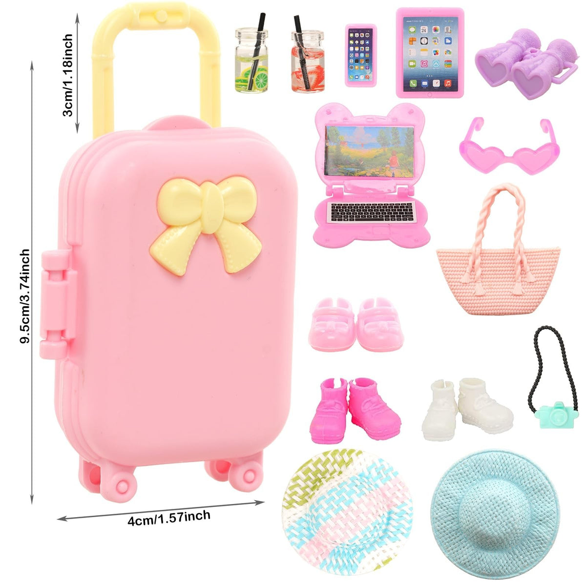 Doll Travel Accessories Set with Suitcase, Outfits, Shoes, and More for 5.3 Inch Dolls