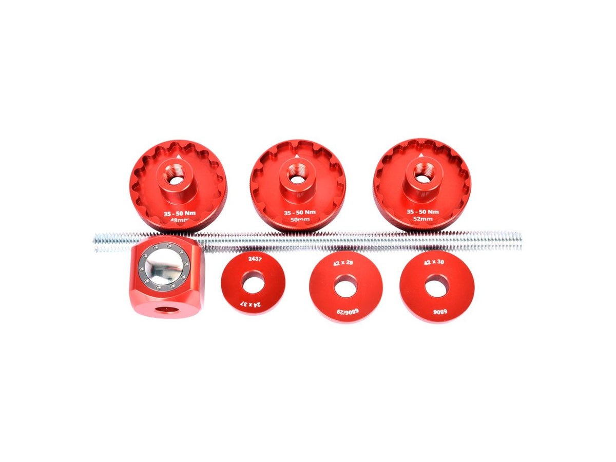 Bicycle Bottom Bracket Socket Kit - Thin Flange, 3/8 Drive, Red