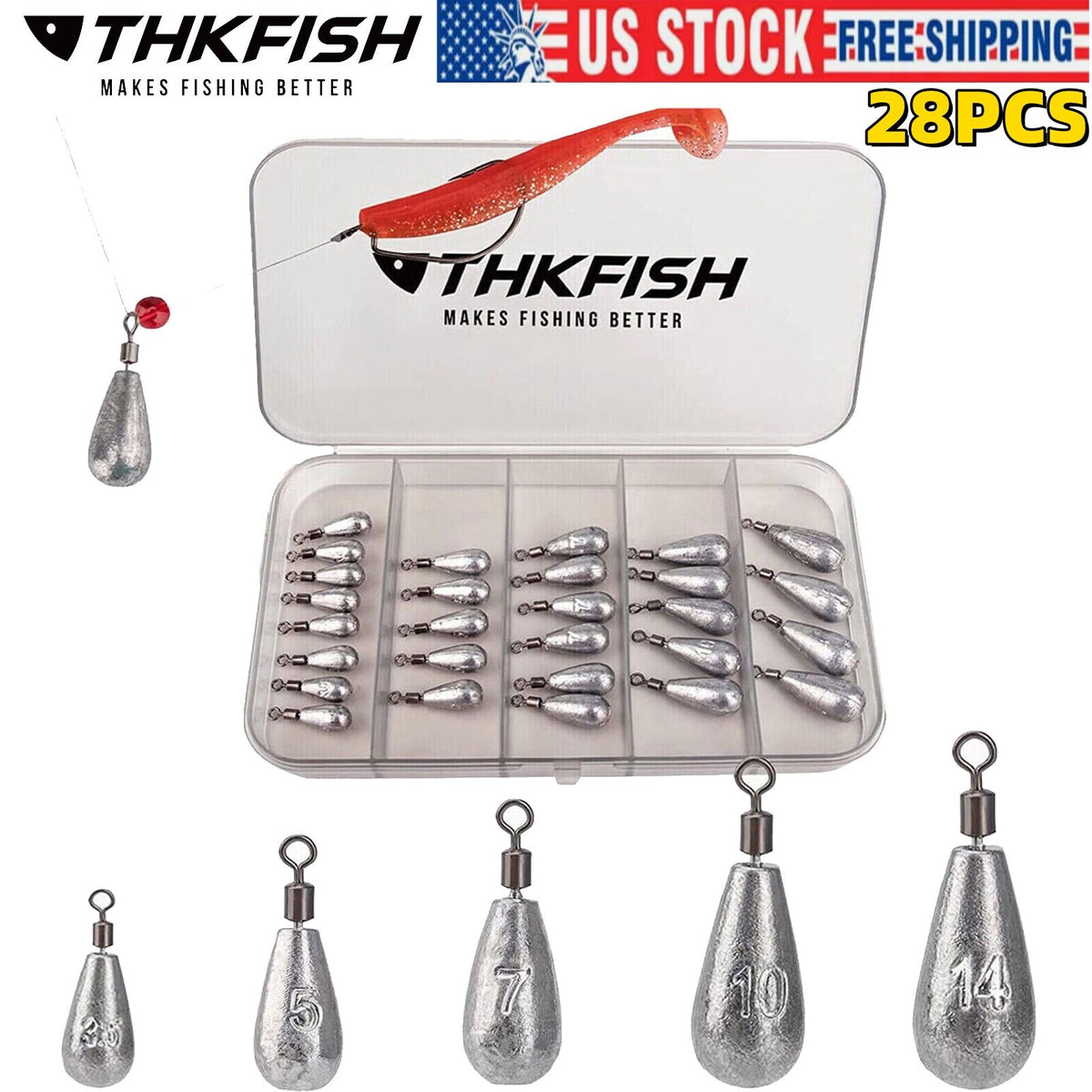 28pcs Fishing Sinkers Kit Lead Drop Shot Weights for Bass Casting and Vertical Fishing
