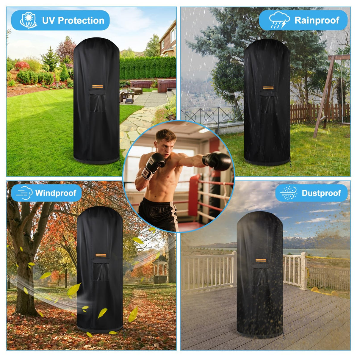 Outdoor Waterproof Standing Punching Bag Cover 70 Inch Black