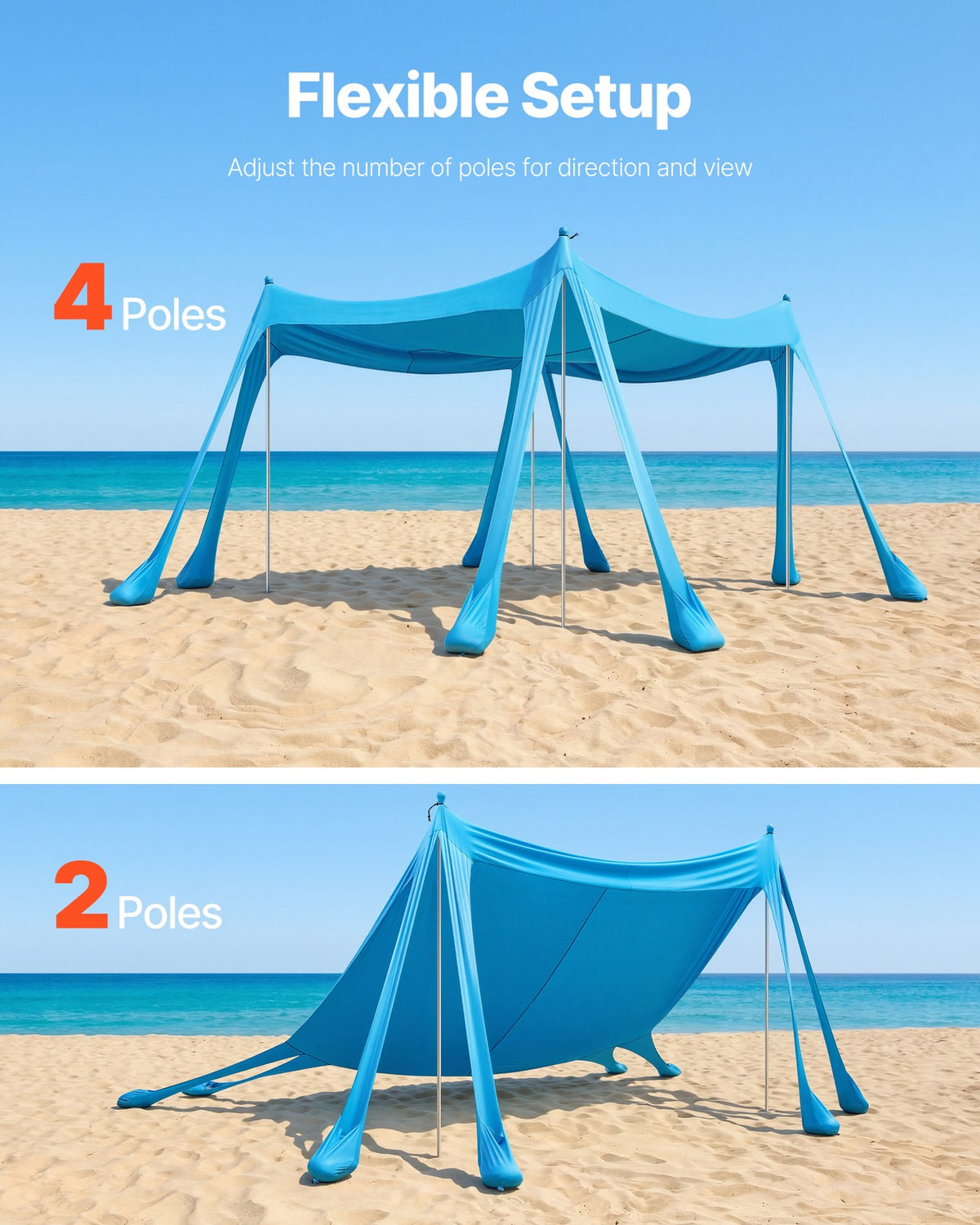Portable 10x10 ft Sun Shelter Beach Tent with UPF 50+ Shade Canopy