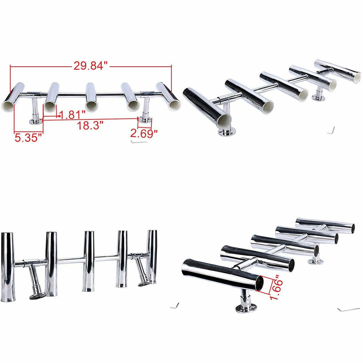 Adjustable Stainless Steel Rocket Launcher Rod Holders for Fishing Boats — 4 to 8 Tubes