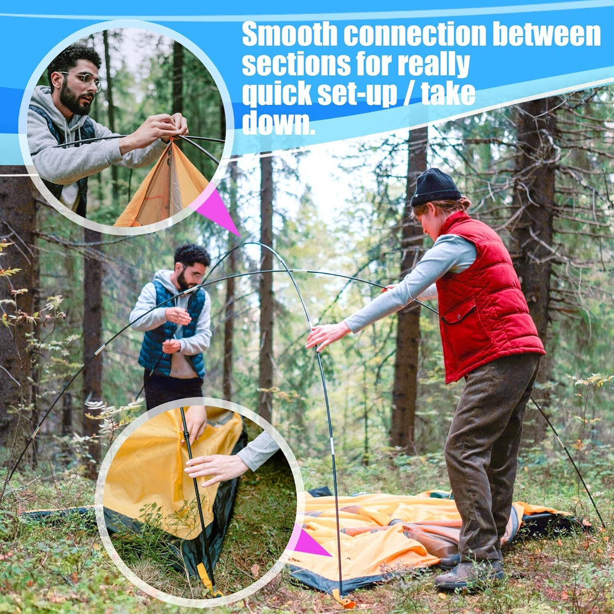 12Ft Aluminum Tent Pole Replacement for Camping & Hiking - Black