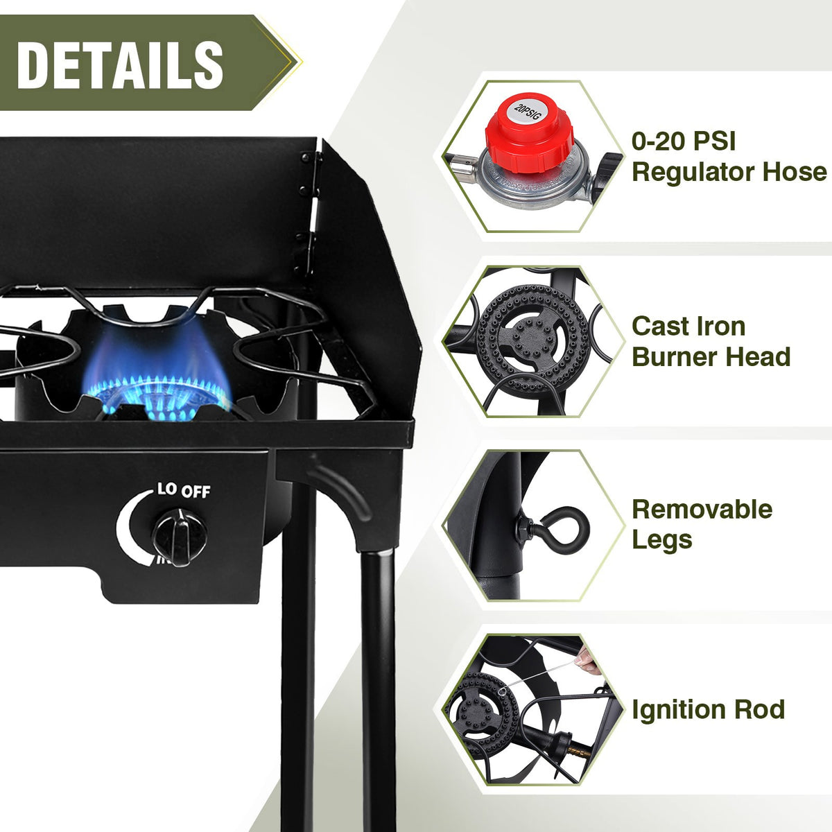 Portable 2-Burner Gas Stove with 150,000-BTU Outdoor Camping Grill