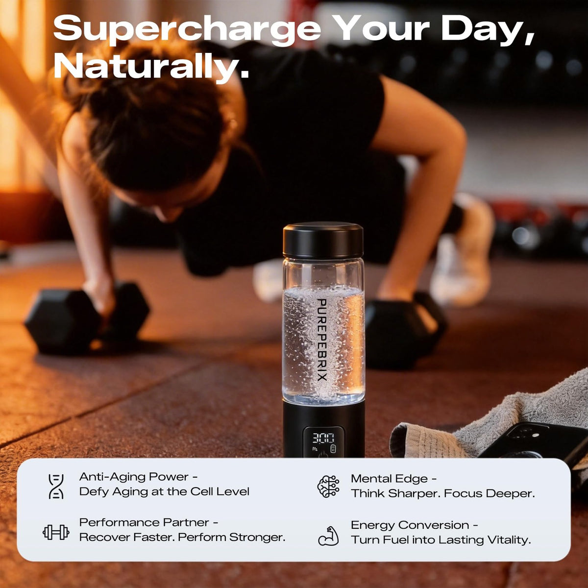 Hydrogen Water Bottle 14oz Glass Portable Water Flask with Leak-Proof Lid