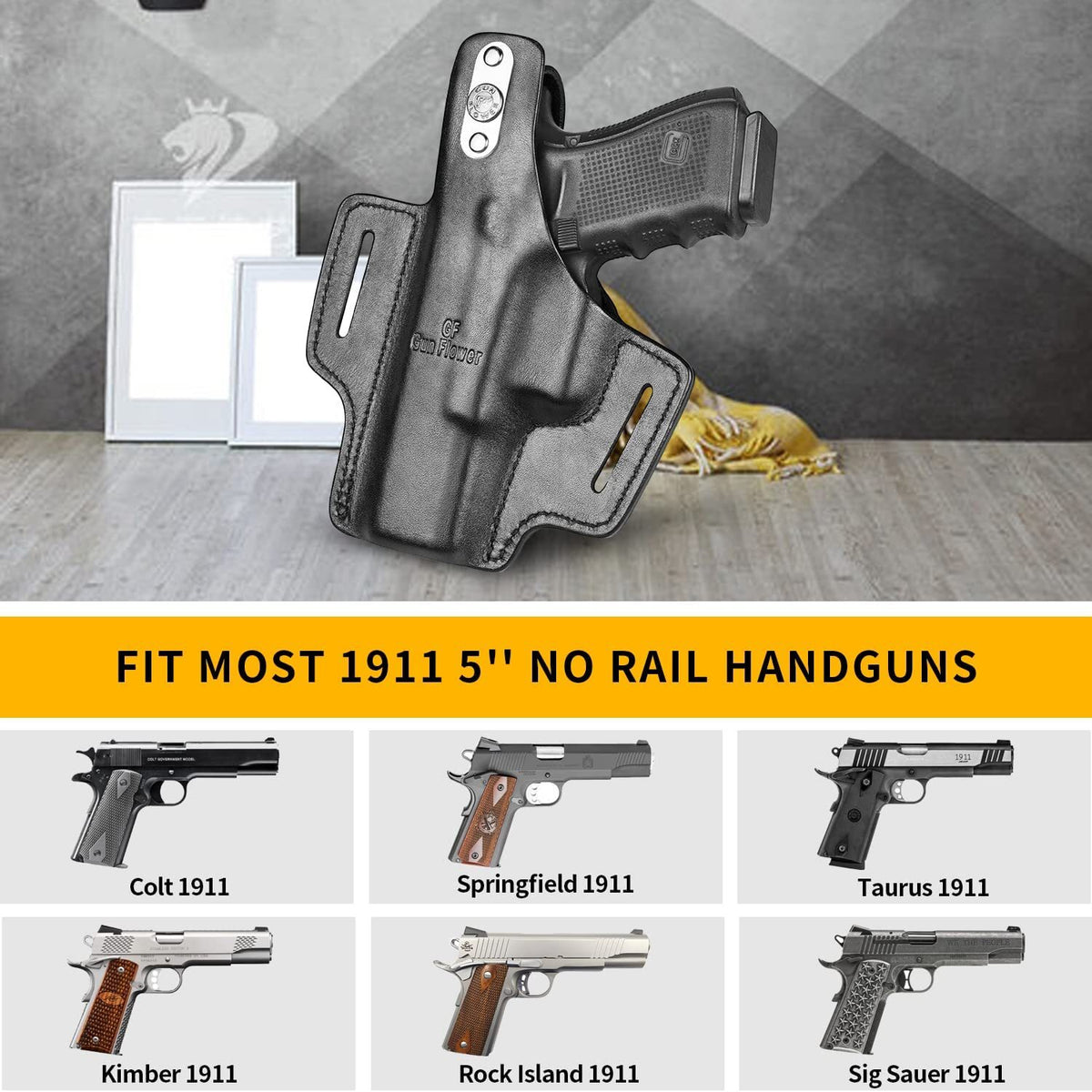 Full Grain Leather Holster for 1911 Pistol - Custom Fit for Colt Kimber Springfield