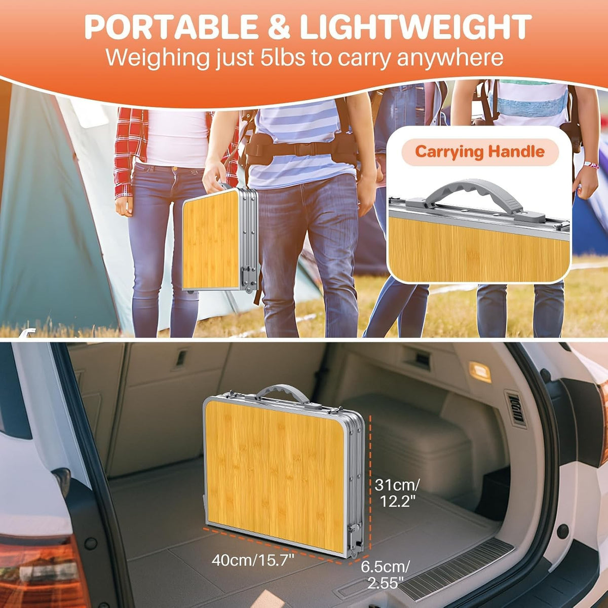 2ft Folding Camping Table with Adjustable Heights and Carry Handle