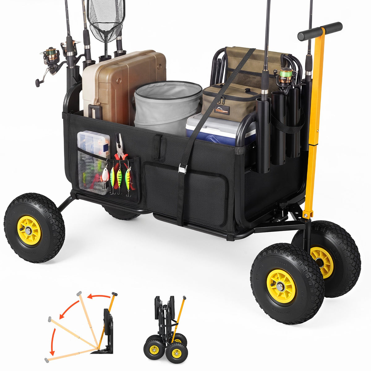 Foldable Fishing Cart 300 lbs with All-Terrain Rubber Wheels and Carbon Steel Frame