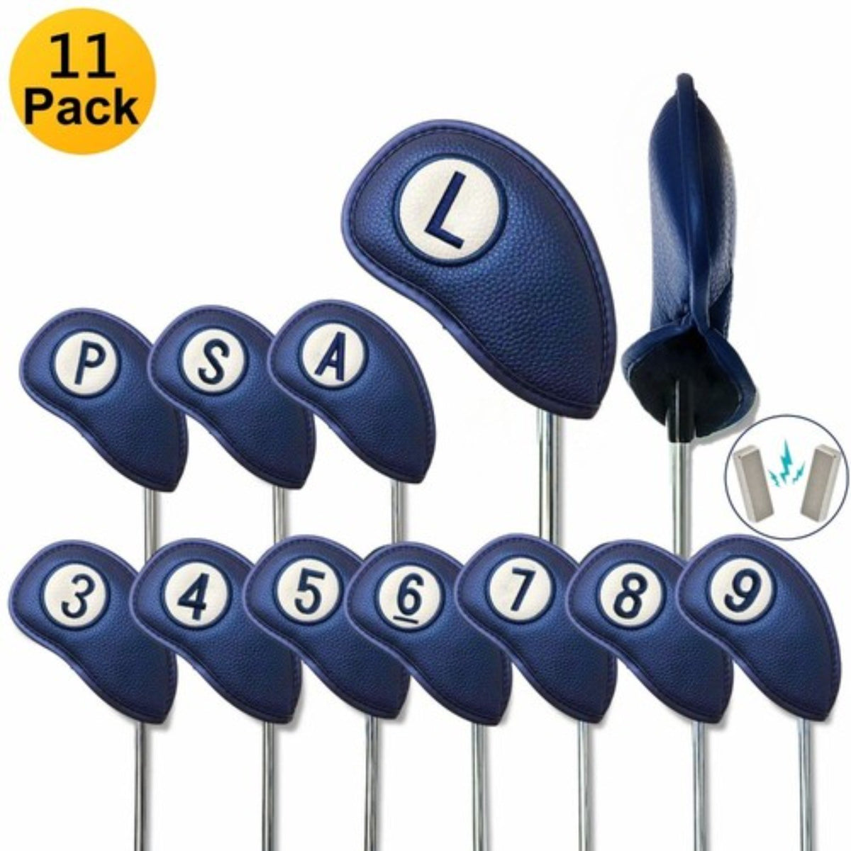 11 Pack Leather Golf Club Head Covers with Magnetic Closure - Multiple Colors