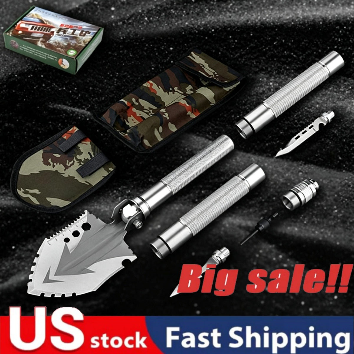 Multifunctional Camping Shovel with Axe Saw Hammer & Accessories - 23-in-1 Portable Folding Spade Kit