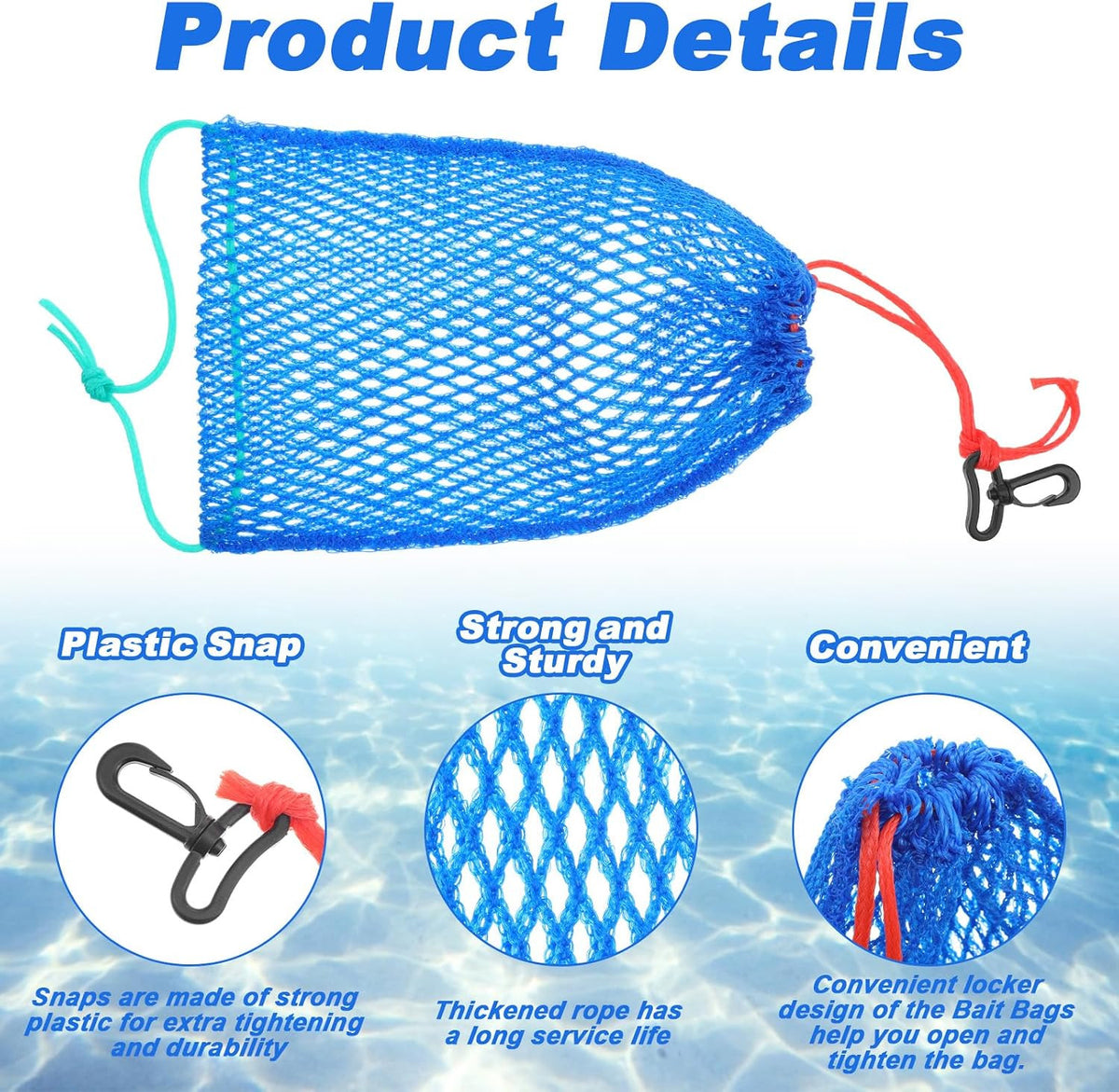 Fishing Crab Trap Bait Bags with Hooks - Portable Mesh Crayfish Nets (6 Pack)